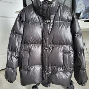 Massimo Dutti Black Oversized Shiny Puffer Jacket Size L NWT